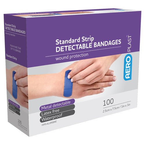 AeroPlast Standard Detectable Strips 7.5 x 2.5cm Box/100