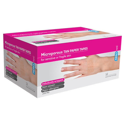 AeroTape Tan Microporous Paper Tape 2.5cm x 5M Box/12
