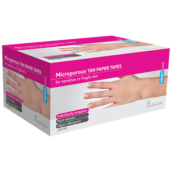 AeroTape Tan Microporous Paper Tape 2.5cm x 5M Box/12