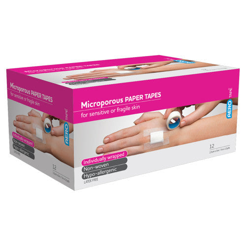 Aerotape White Microporous Paper Tape 2.5cm x 5m Box of 12