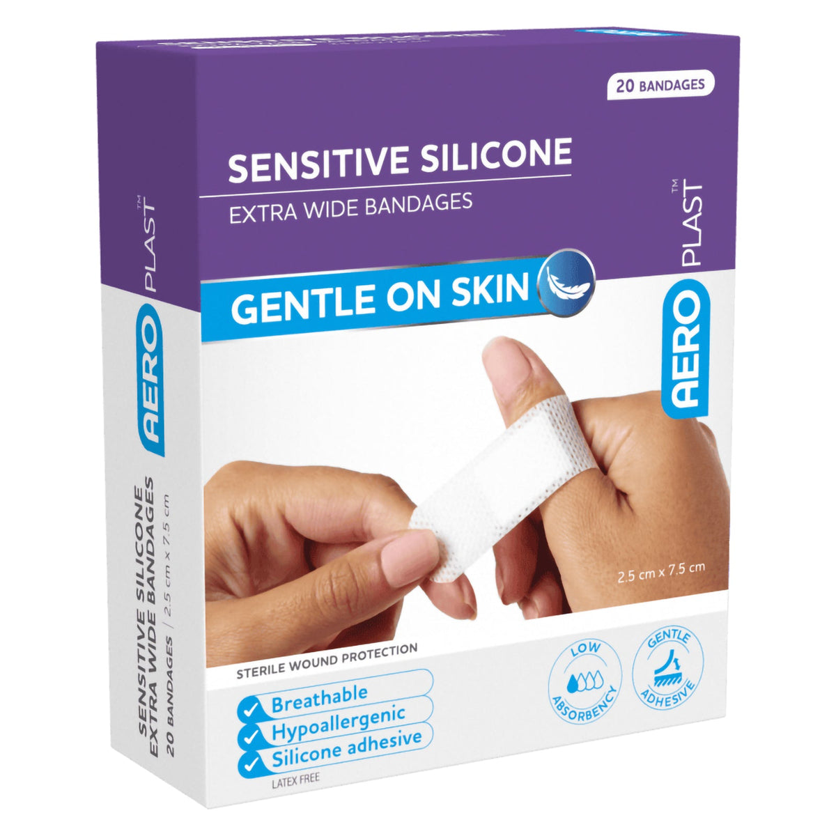 AeroPlast Sensitive Silicone X-Wide Strip 2.5 x 7.5cm Box 20