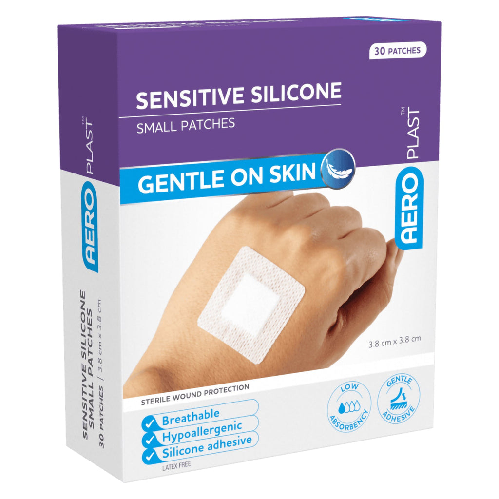 AeroPlast Sensitive Silicone Small Patches 3.8 x 3.8cm Box 30