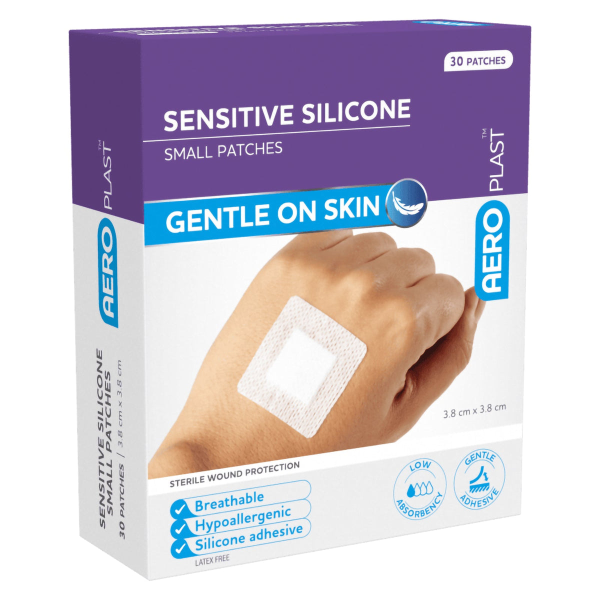 AeroPlast Sensitive Silicone Small Patches 3.8 x 3.8cm Box 30