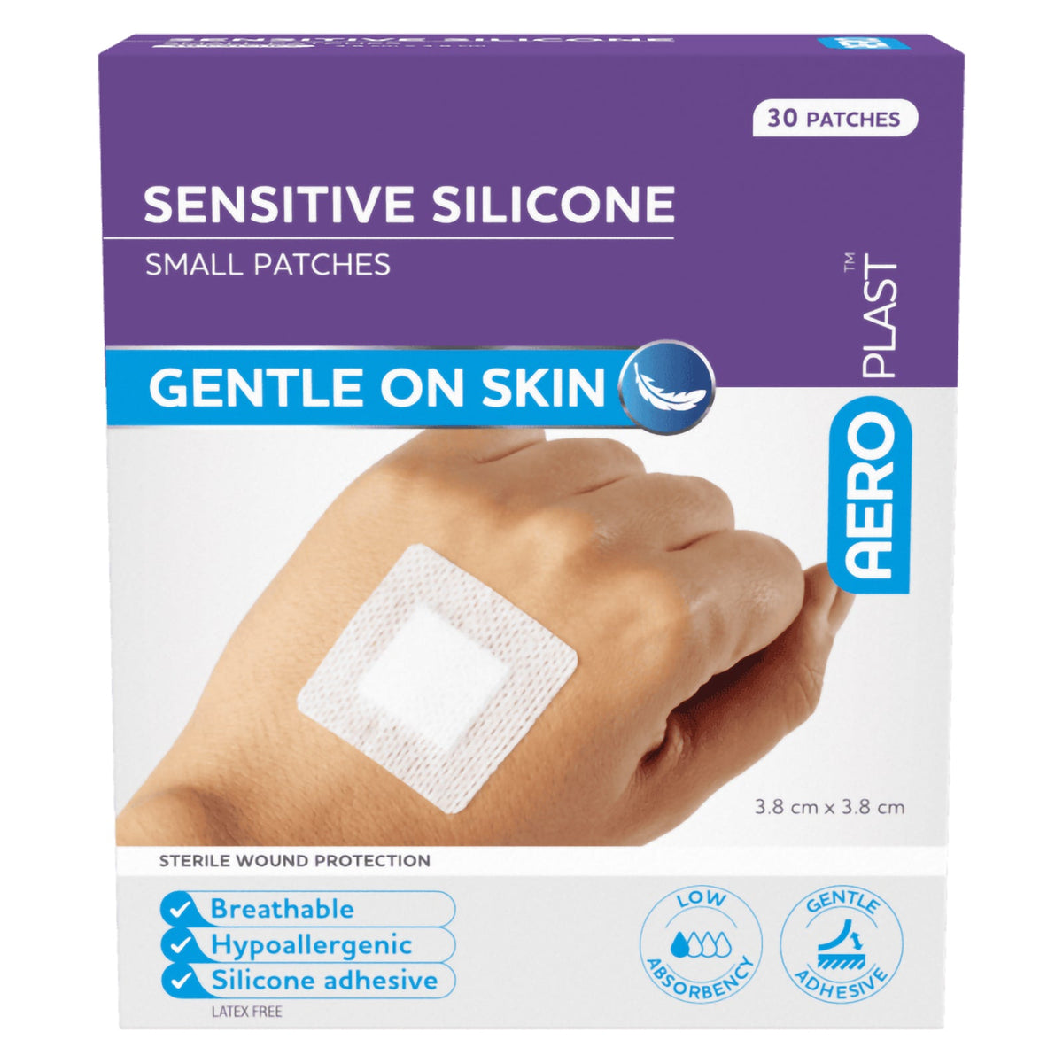 AeroPlast Sensitive Silicone Small Patches 3.8 x 3.8cm Box 30