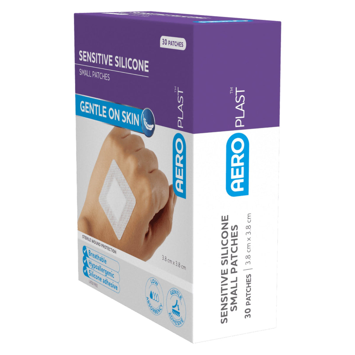 AeroPlast Sensitive Silicone Small Patches 3.8 x 3.8cm Box 30