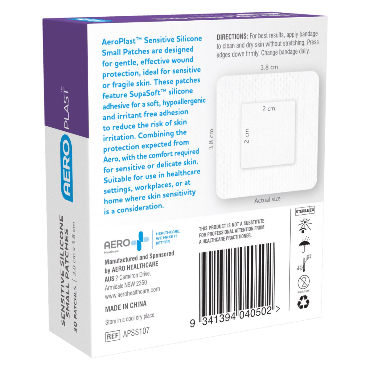 AeroPlast Sensitive Silicone Small Patches 3.8 x 3.8cm Box 30