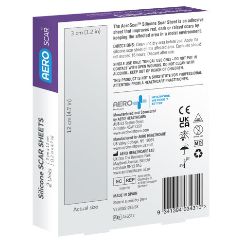 AeroScar Silicone Scar Sheets 3 x 12cm Box/2