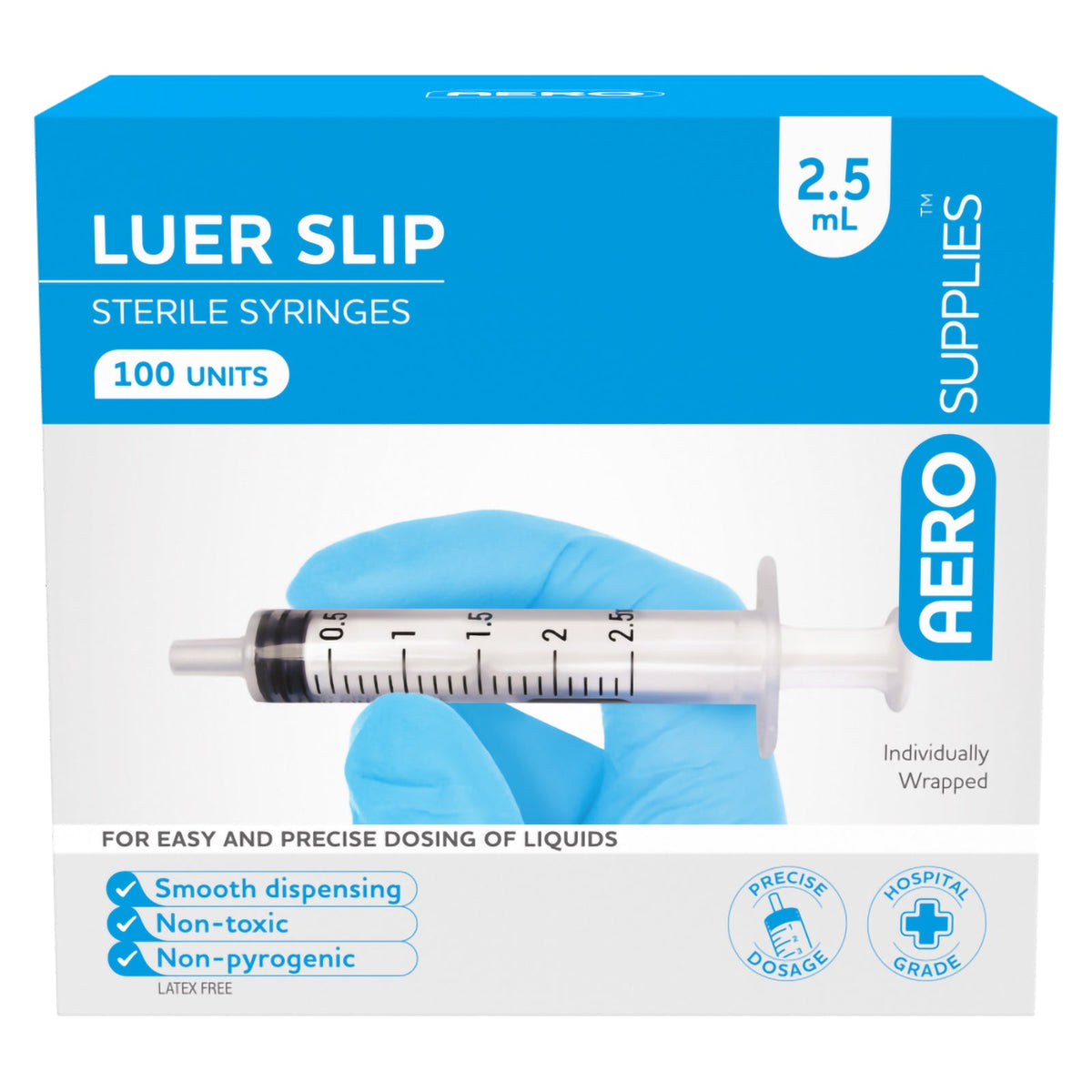 AeroSupplies LuerSlip Syringe 2.5ml Box 100