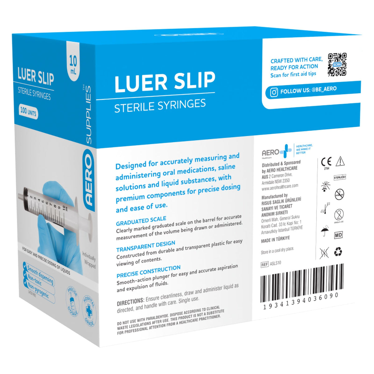 AeroSupplies LuerSlip Syringe 10ml Box 100