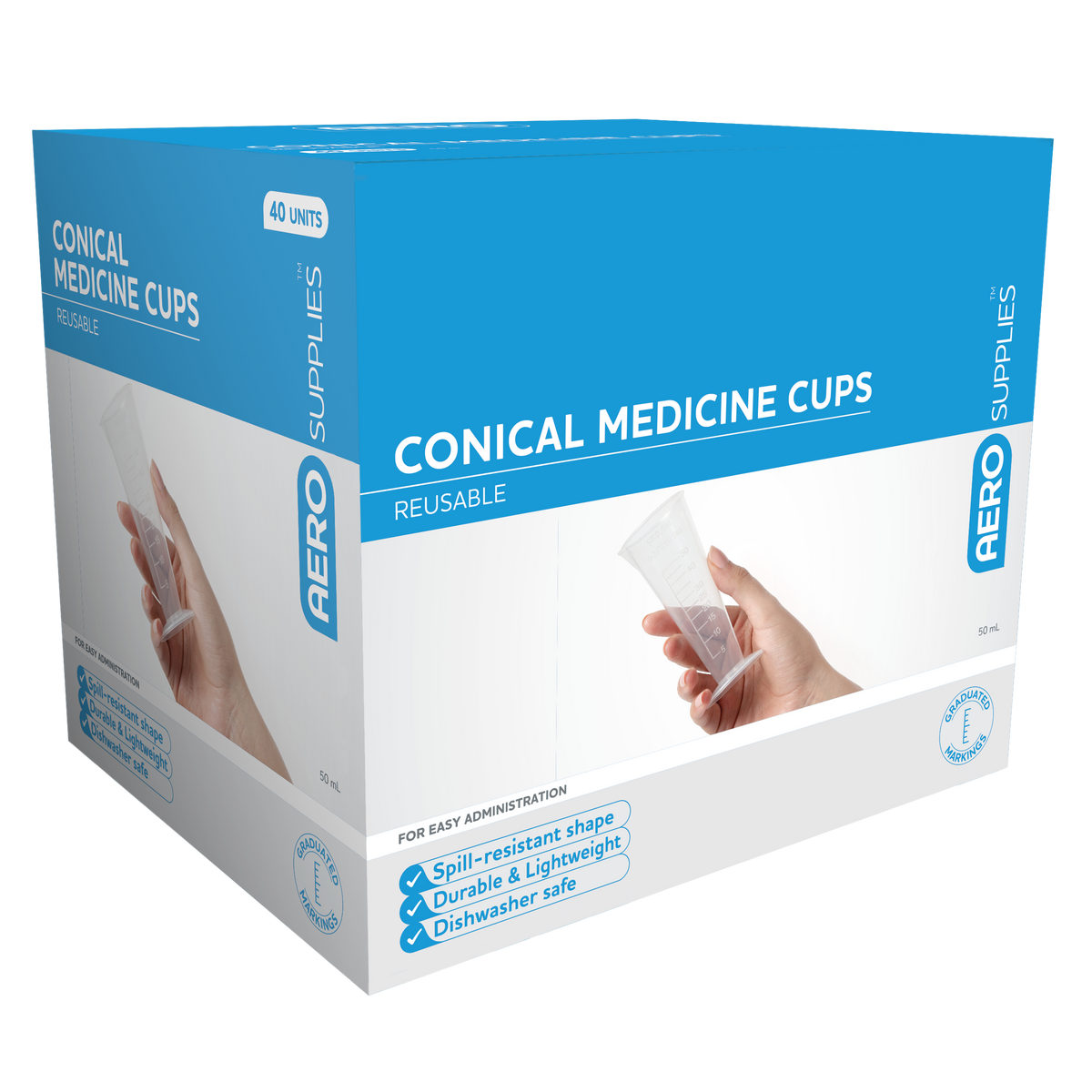AeroSupplies Conical Medicine Cup 50mL Box/40