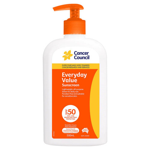 Cancer Council SPF50 Everyday Value Sunscreen Pump 500mL