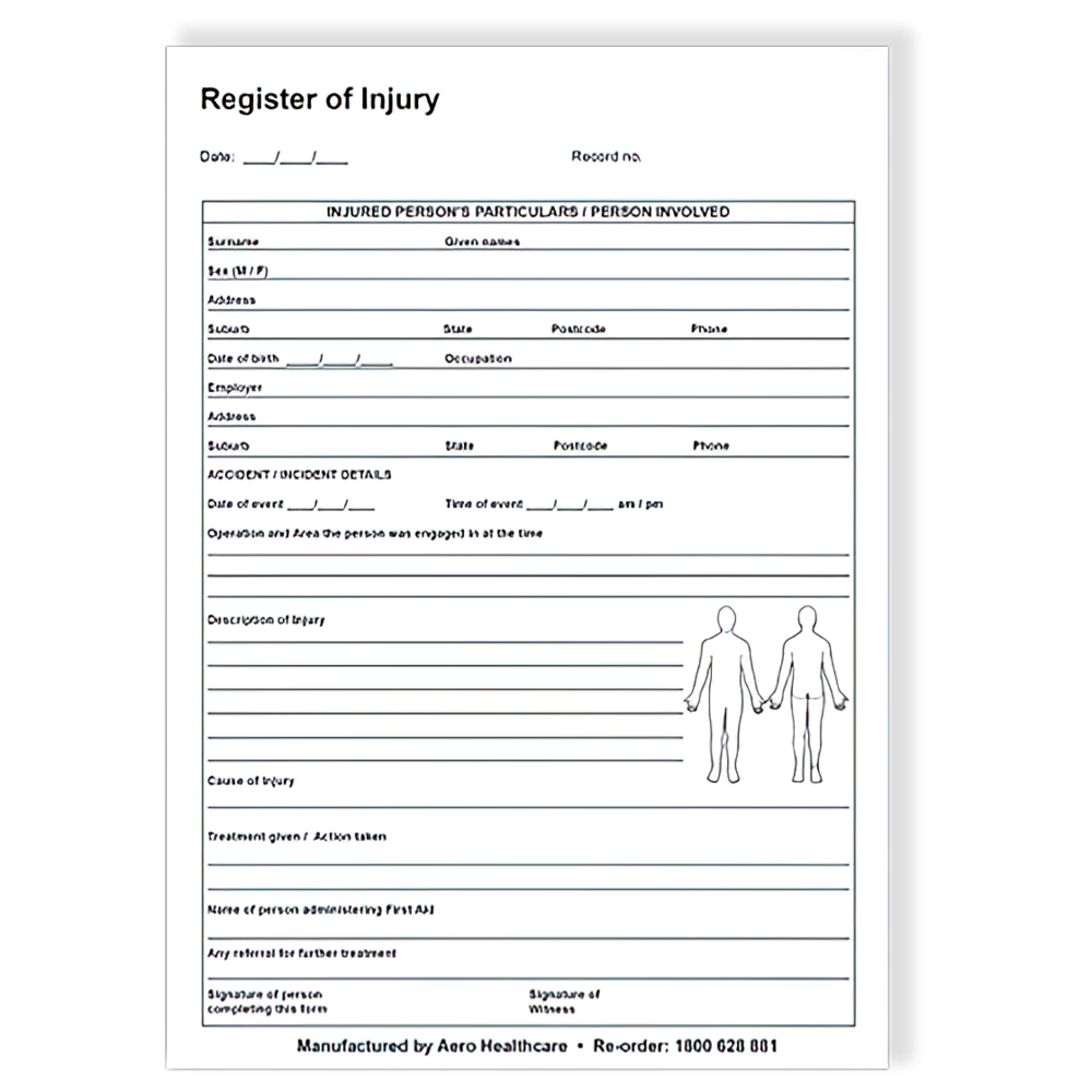 AeroSupplies A5 Register of Injuries Duplicate Pad 25 Pages