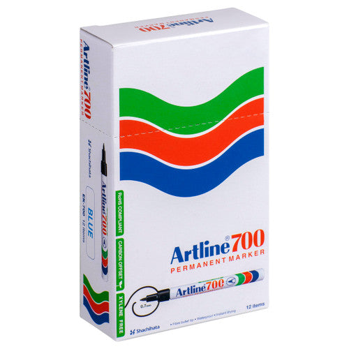Artline 700 Permanent Marker 0.7mm Bullet Nib Blue Box of 12