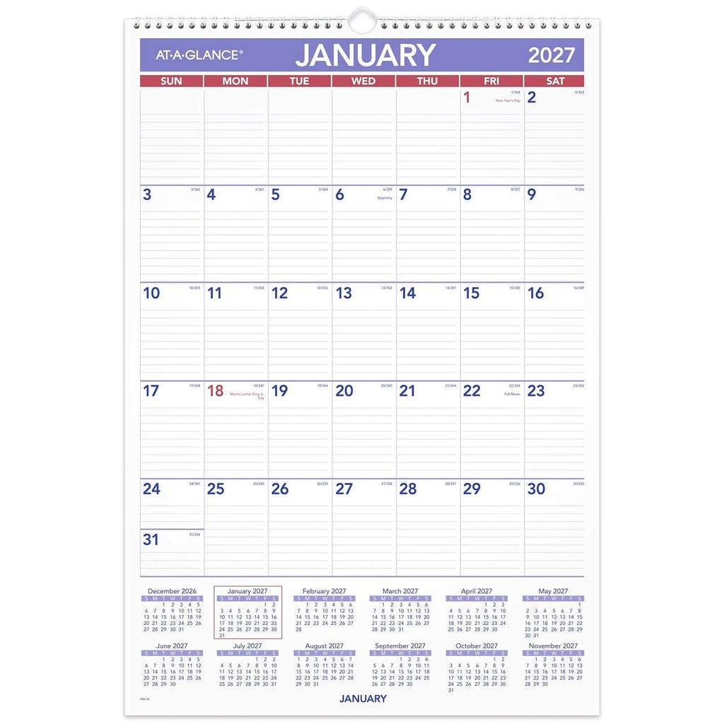 At-A-Glance Erasable Wall Calendar 2027 305 x 430mm Month To View