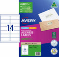 AveryEco Quick Peel Address Labels with Sure Feed L7163 140 Pack 99.1 x 38.1mm Laser Inkjet White 14UP
