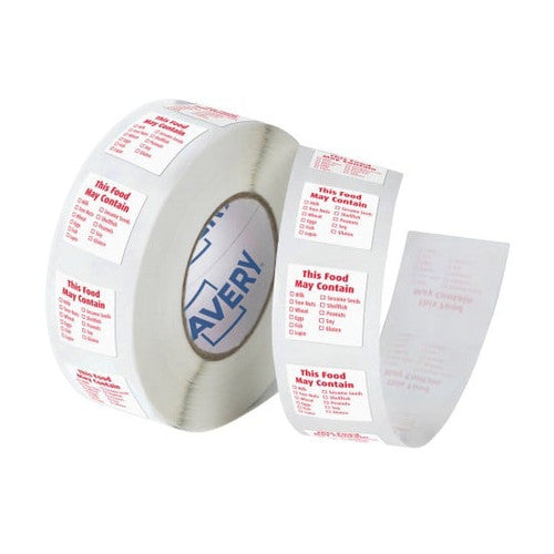 Avery This Food May Contain Allergy Advisory Labels 40 x 40mm, 500 Per Roll