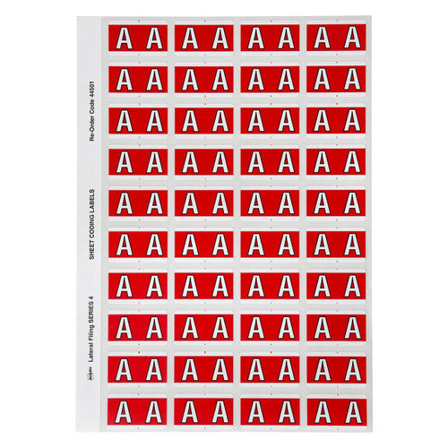 Avery Alphabetical A Side Tab Colour Coding Label 25 x 42mm Red 240 Pack