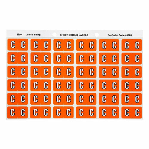 Avery Alphabetical C Side Tab Colour Coding Label 25 x 38mm Orange 180 Pack