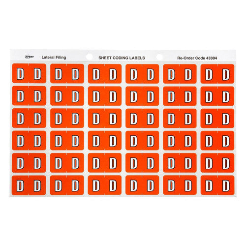 Avery Alphabetical D Side Tab Colour Coding Label 25 x 38mm Dark Orange 180 Pack