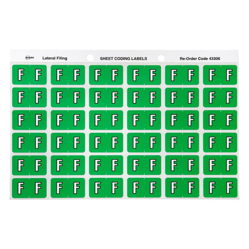 Avery Alphabetical F Side Tab Colour Coding Label 25 x 38mm Light Green 180 Pack