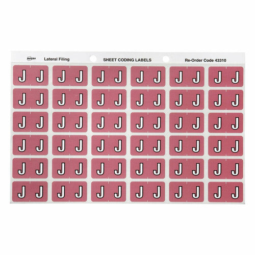 Avery Alphabetical J Side Tab Colour Coding Label 25 x 38mm Mauve 180 Pack