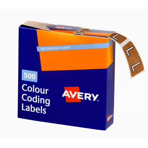 Avery Alphabetical L Side Tab Colour Coding Label 25 x 38mm Mustard 500 Roll