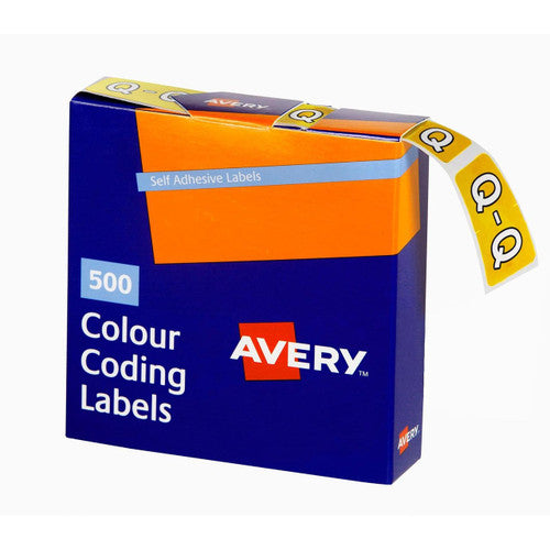 Avery Alphabetical Q Side Tab Colour Coding Label 25 x 38mm Yellow 500 Roll