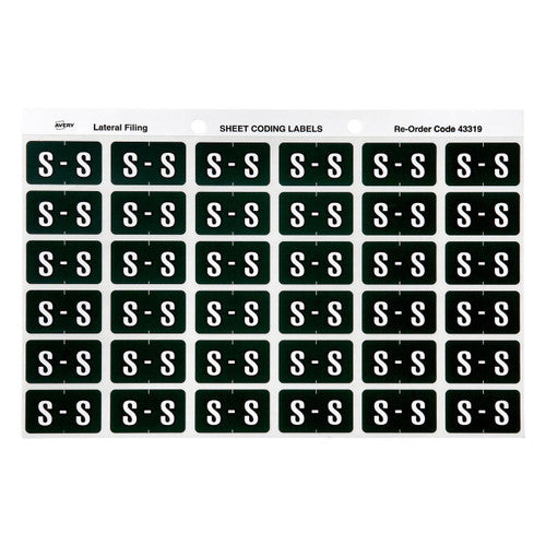 Avery Alphabetical S Side Tab Colour Coding Label 25 x 38mm Dark Green 180 Pack