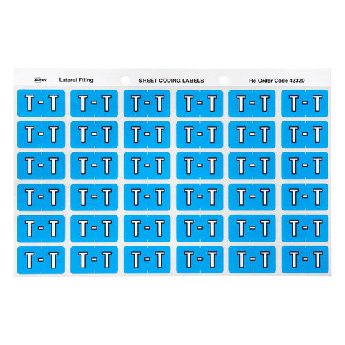 Avery Alphabetical T Side Tab Colour Coding Label 25 x 38mm Blue 180 Pack
