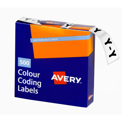 Avery Alphabetical Y Side Tab Colour Coding Label 25 x 38mm White 500 Roll