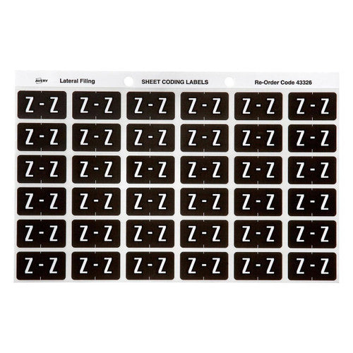 Avery Alphabetical Z Side Tab Colour Coding Label 25 x 38mm Grey 180 Pack