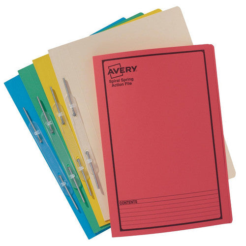 Avery Assorted Colour Spiral Spring Action File Black Print Foolscap 5 Pack