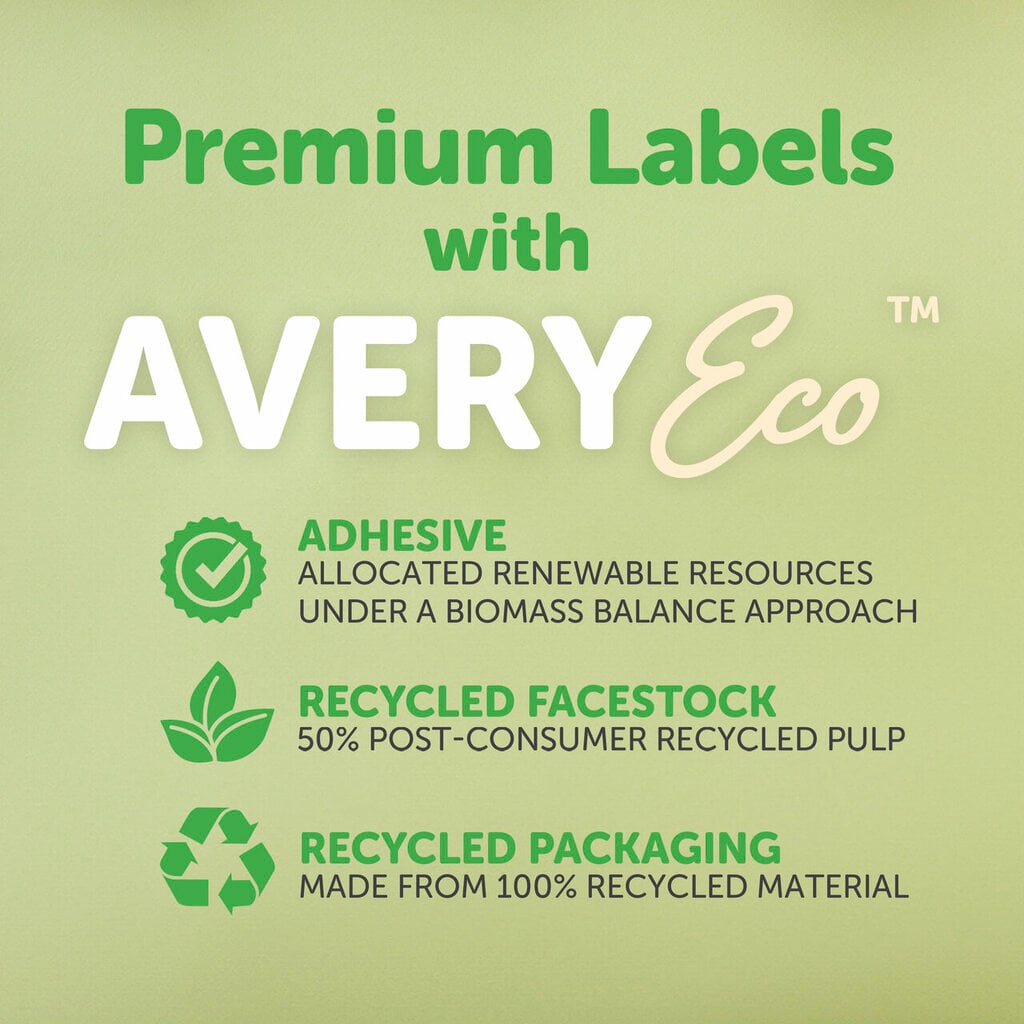 AveryEco Quick Peel Address Labels with Sure Feed L7651 1300 Pack 38.1 x 21.2mm Laser White 65UP