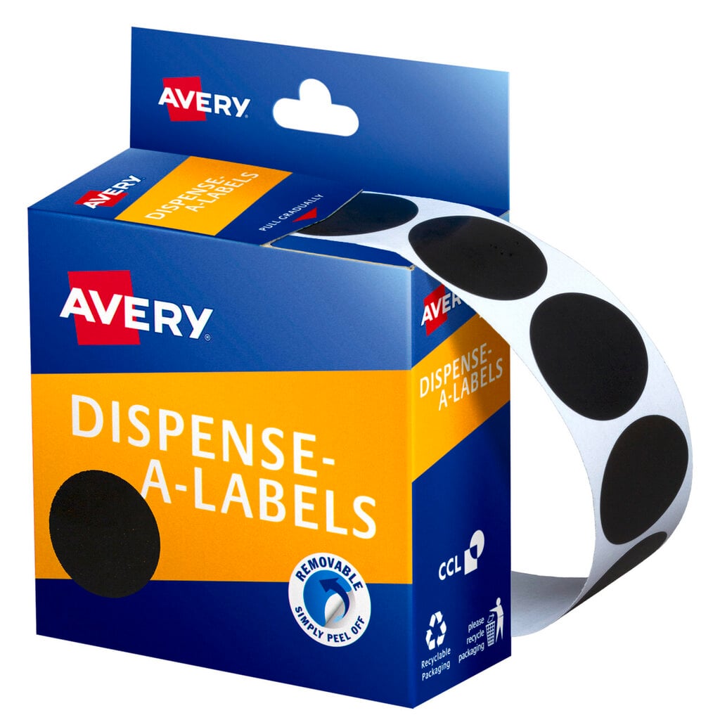 Avery Black Dispenser Labels Circle 24mm 500 Pack