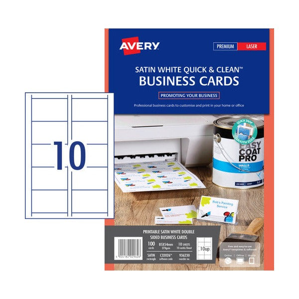 Avery White Quick and Clean Double Sided Colour Laser Business Card Satin 270gsm 10UP