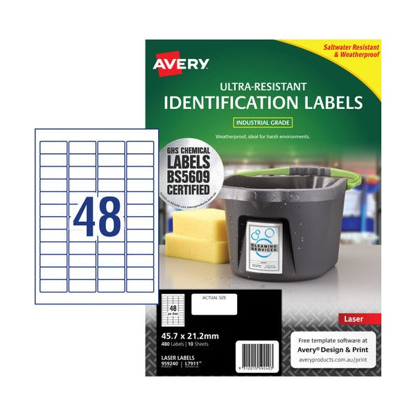 Avery Ultra Heavy Duty Labels L7911 45.7 x 21.2mm 48UP 480 Labels