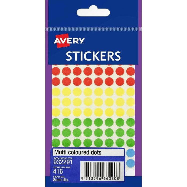 Avery Assorted Dot Stickers 8mm diameter Pack 416