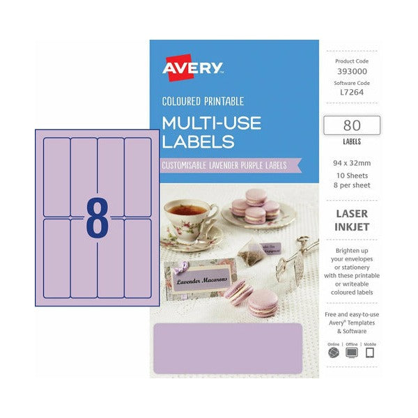 Avery Lavender Purple Coloured Labels 94 x 32mm Pack 80