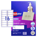Avery Crystal Clear Address Labels L7562 99.1 x 34mm 16UP 160 Labels