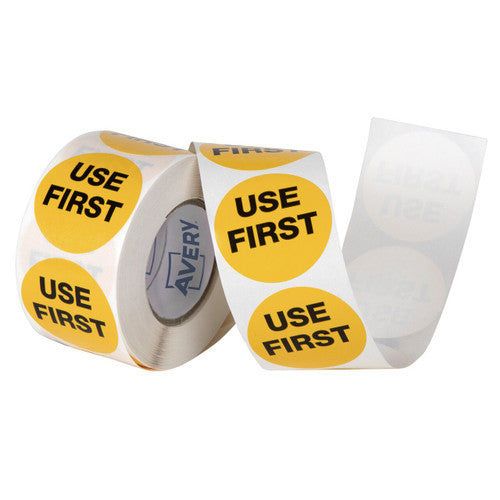 Avery Use First Stock Rotation Labels 40mm Round, 500 Per Roll