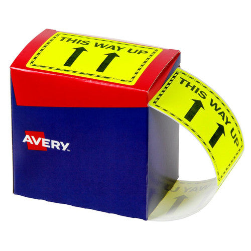 Avery This Way Up Labels Fluoro Yellow 99.6 x 75mm Roll 750
