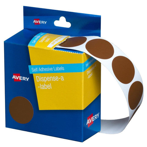 Avery Brown Circle Dispenser Labels 24mm Removable 500 Pack