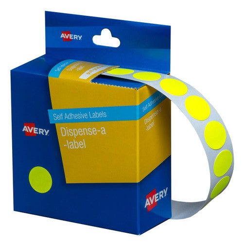 Avery Fluoro Yellow Circle Dispenser Labels 14mm Removable 700 Pack