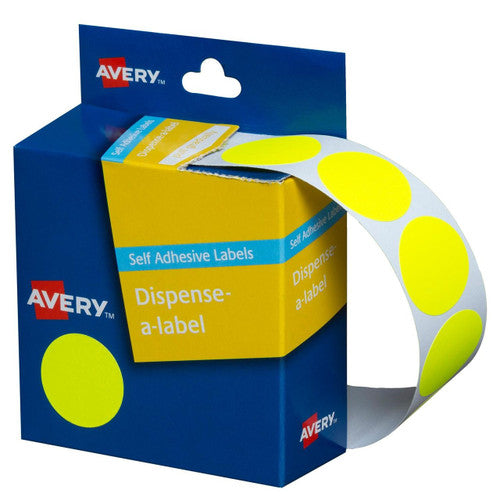 Avery Fluoro Yellow Circle Dispenser Labels 24mm Removable 350 Pack