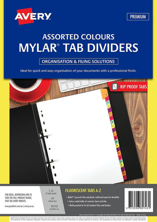 Avery Fluorescent Manilla Index Dividers A-Z 26 Tab