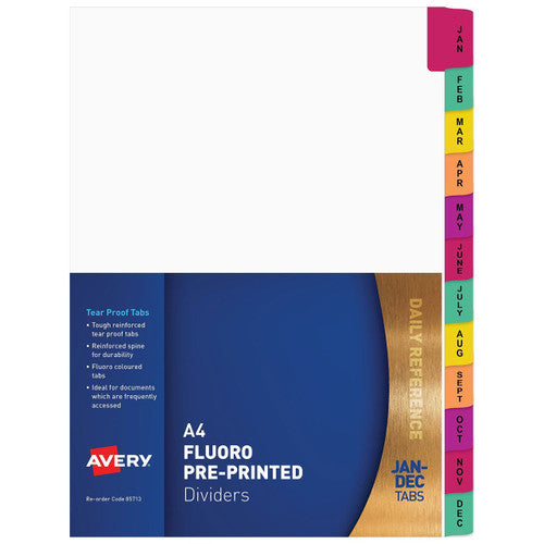 Avery Fluorescent Manilla Index Dividers Jan-Dec 12 Tab