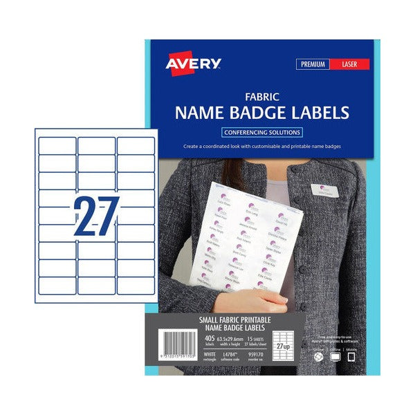 Avery Fabric Name Badge Labels L4784 29.6 x 63.5mm 405 Pack
