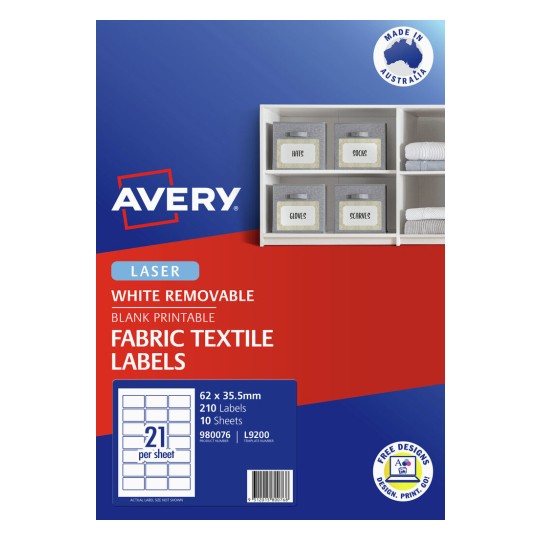 Avery Printable Fabric Textile Labels 62 x 35.5mm Pack