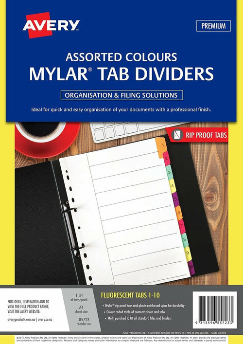 Avery Fluorescent Manilla Index Dividers 1-10 10 Tab