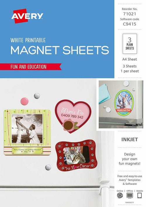 Avery Inspired Fridge Magnet A4 3 Sheets